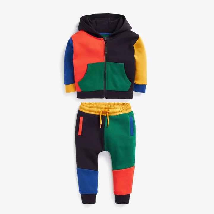 Customizable two-piece children's sportswear set for winter, pullover hooded sweatshirt, jogging suit, solid color, patterned, 100% cotton, breathable.
