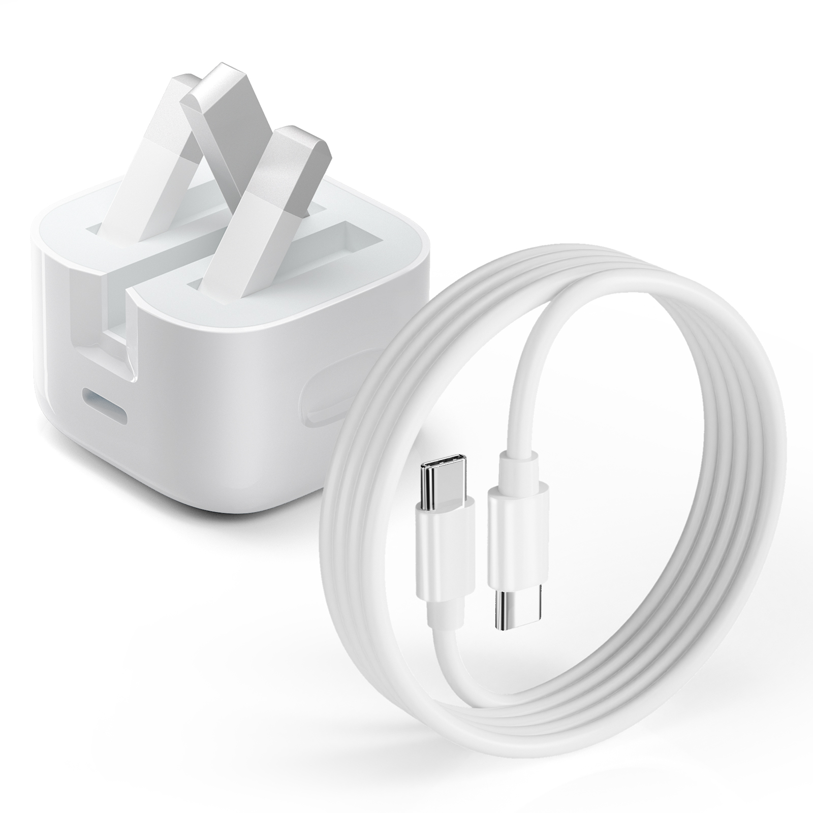 20W PD charger UK plug USB-C fast charging adapter, suitable for iPhone 15 14 13 12 Pro Max, with 1m cable