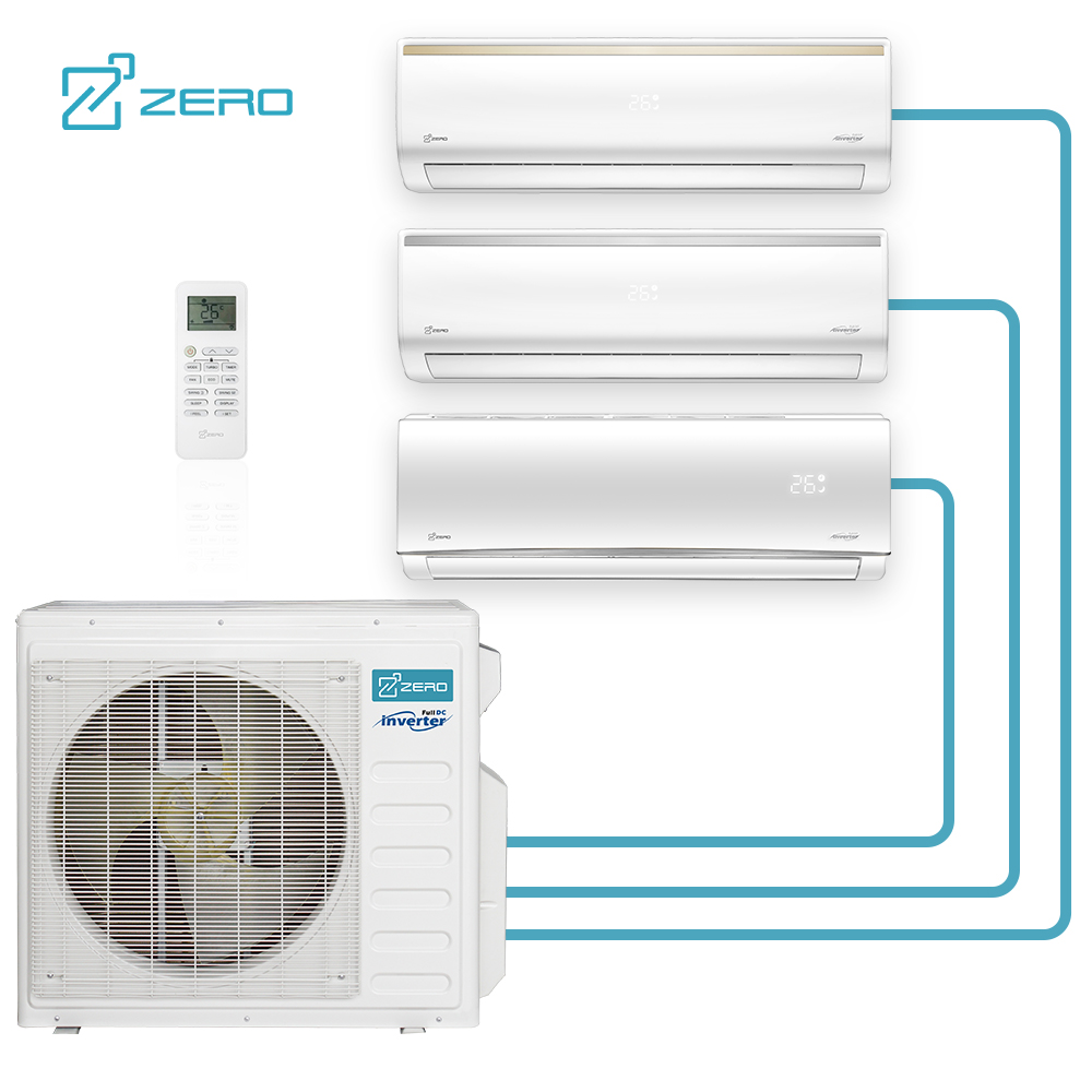 Zero brand 35000btu R410a split system air conditioner, heat pump inverter, multi zone mini split air conditioner, 30 room AC 3.5