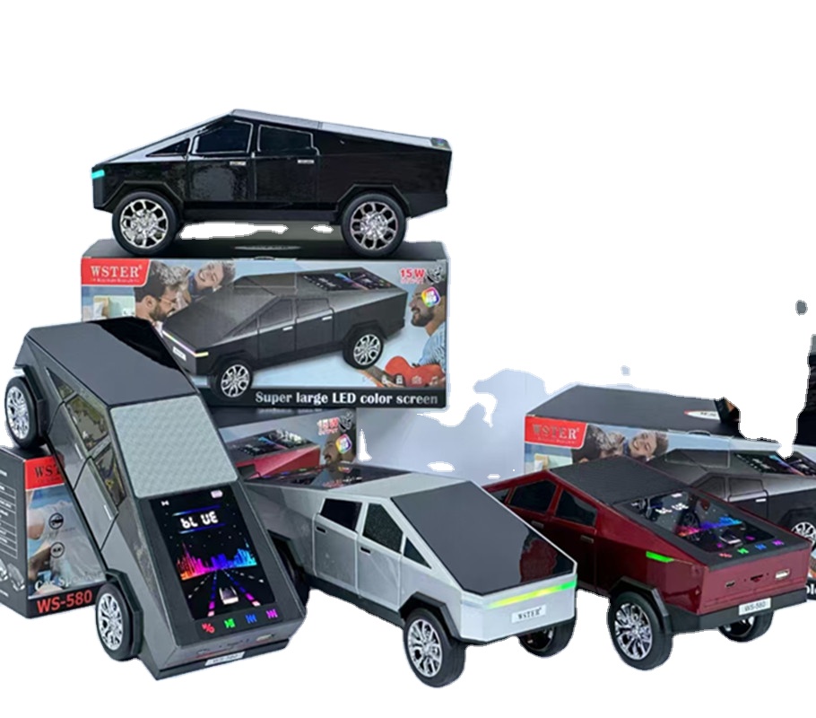 2025 New WS-580 Tesla Cyberpickup Wireless Bluetooth Speaker RGB Light Car Model Car DJ Speaker Dynamic Color Screen Light