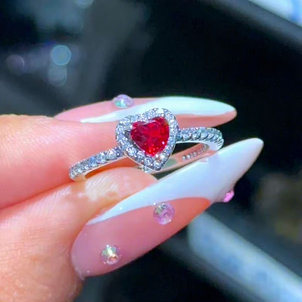Pearl Princess Ring Jewelry Silver Plated Redstone Promise Women's Heart Ring