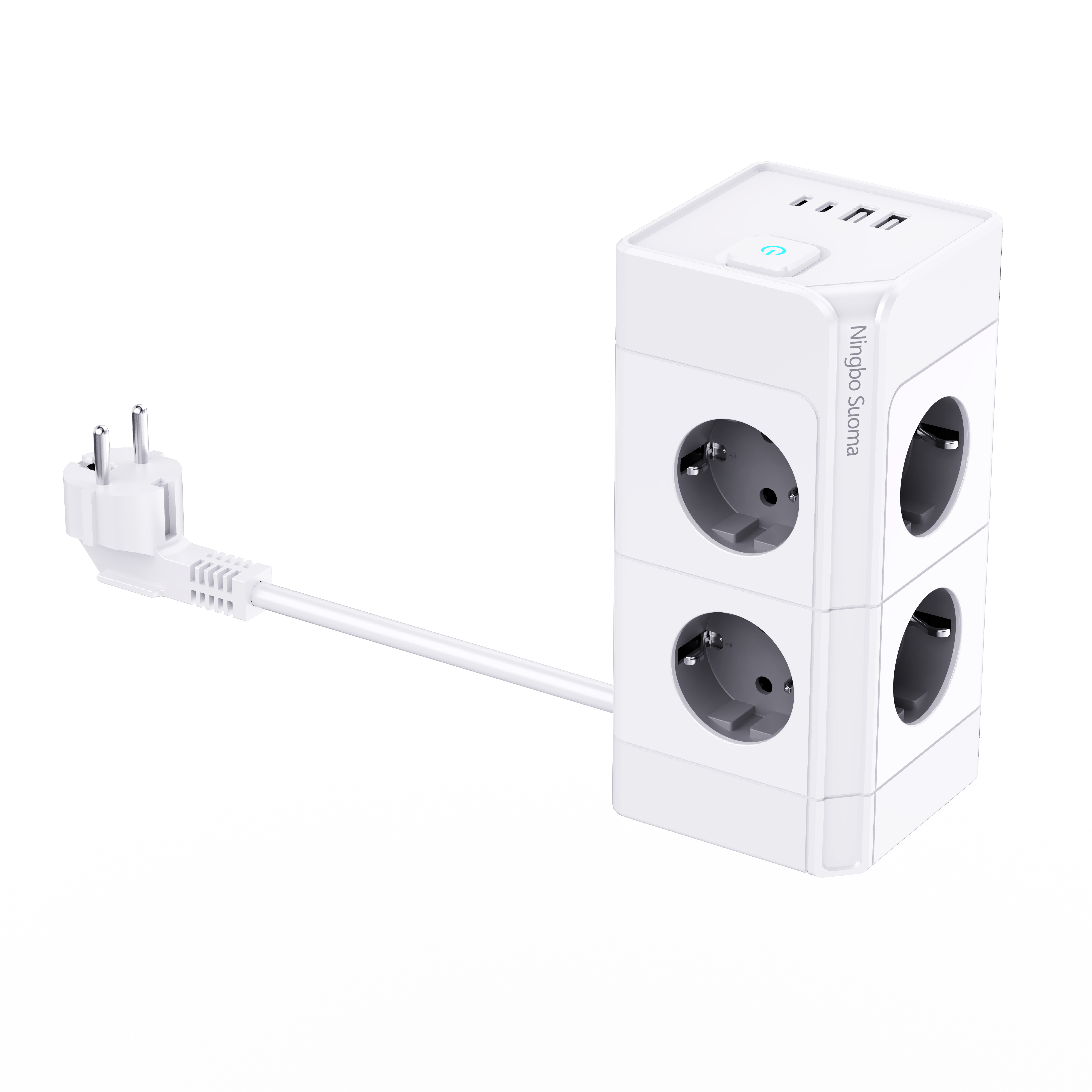 NEW Product Tower Multi USB Socket 4/8/12 Outlets Extension Sockets Multiple EU Standard with 2 USB-A and 2 USB-C