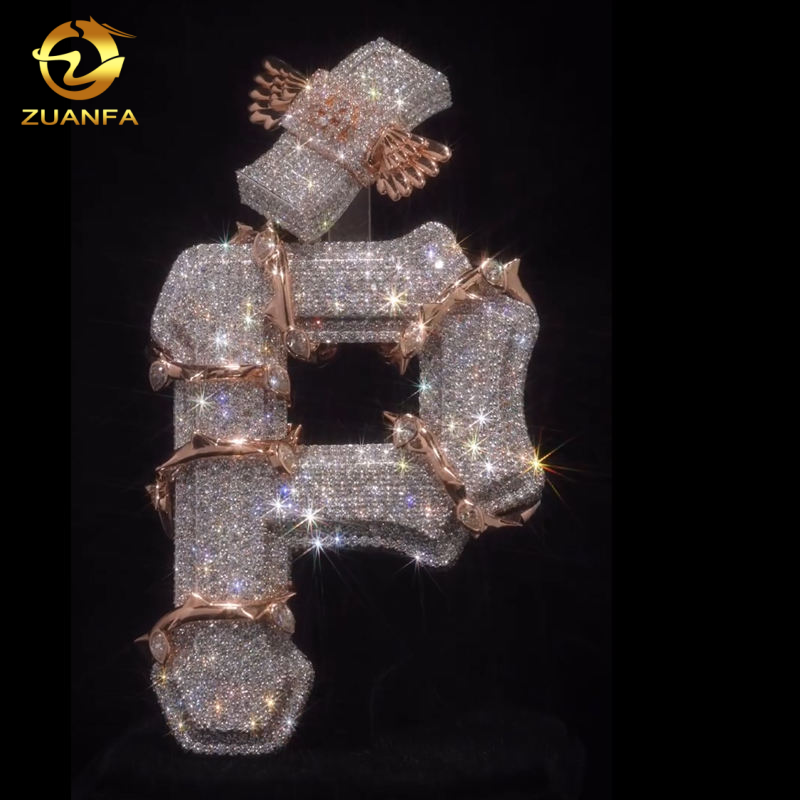 Luxury letter pendant, hip-hop accessory, chilled diamond pendant, VVS customized long stick moissanite first letter pendant