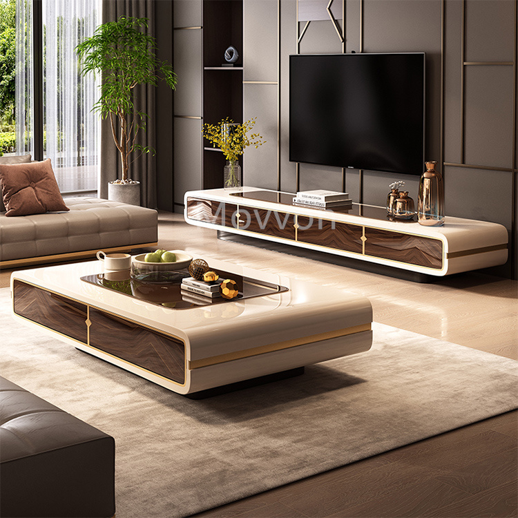 Modern minimalist marble TV cabinet, coffee table combination, solid wood dining room, bedroom entrance, school metal glass decoration