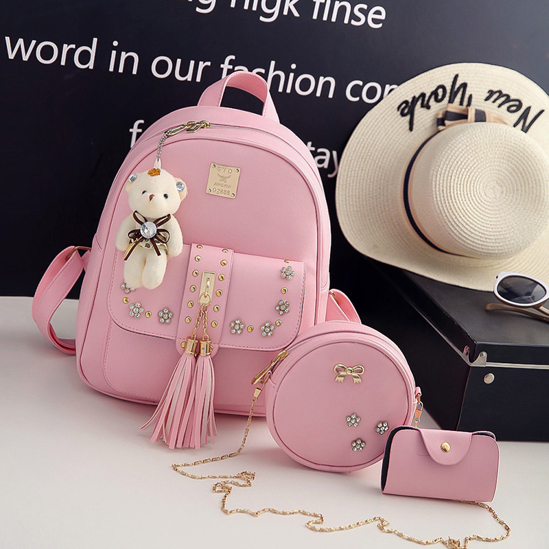 Wholesale backpacks, backpack sets, women's backpacks, luxurious, fashionable, waterproof PU polyester women's zipper buckle
