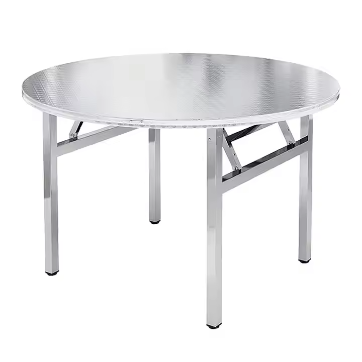 Hot selling 8-10 person outdoor banquet table, stainless steel circular folding table, wedding banquet chair table