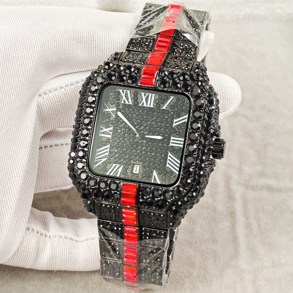 High quality diamond inlaid fashionable luxury waterproof watch pointer display metal material men's quartz watch