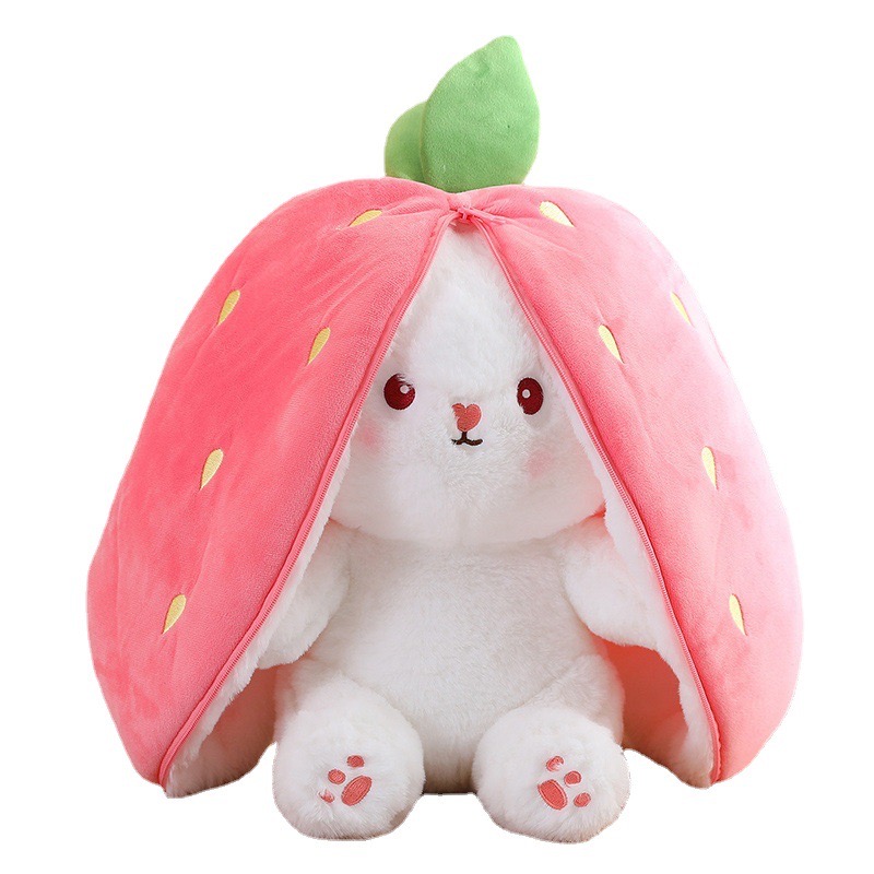 Creative and funny 2-in-1 reversible carrot strawberry rabbit pillow flip long eared rabbit plush animal plush toy